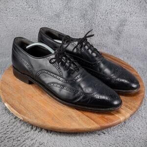 E.T. Wright Wingtip Oxford Shoes Black Leather Lace Up Almond Toe Size 14 A